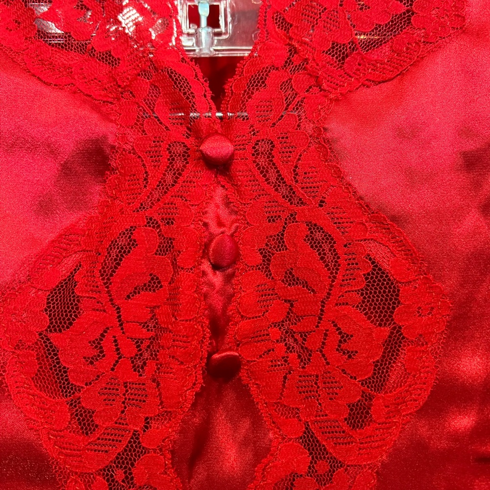 Val Mode Vintage Red Satin and Lace Pajama Lingerie Set | Size Medium - Picture 3 of 6